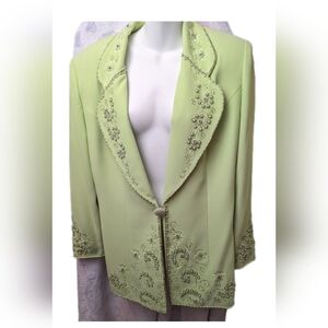 NIGHT STUDIO Couture Beaded Light Lime Green Church Jacket Size 14. Bag 7